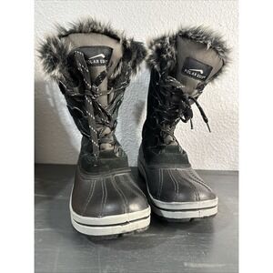 Polar Edge Women's Size 7 Winter Boots Thinsulate‎ Black Suede Leather Faux Fur